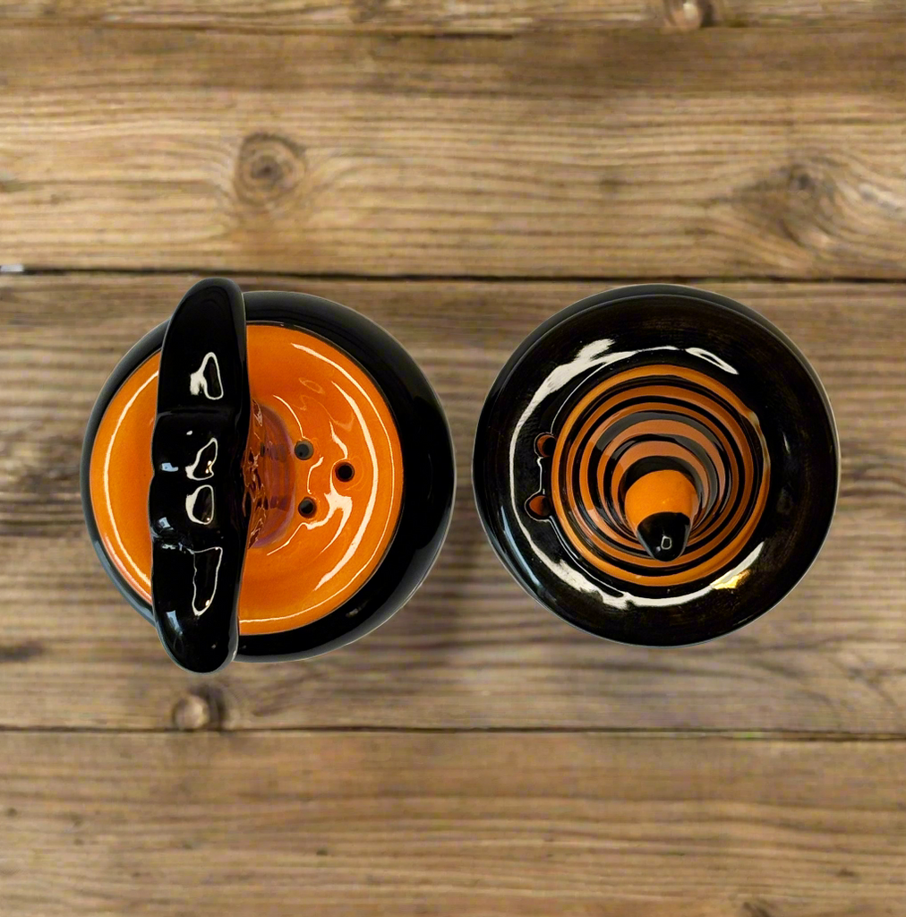 Halloween Cauldron Salt and Pepper Shaker Set, Ceramic, Black, 3 x 2 inches, Witch Hat and Feet Design