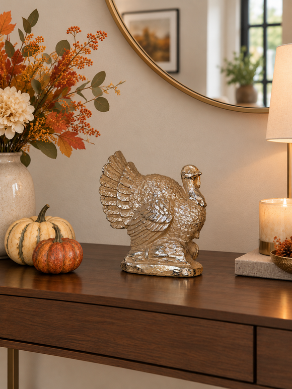 Thanksgiving Turkey Sculpture Table Accent 8" High