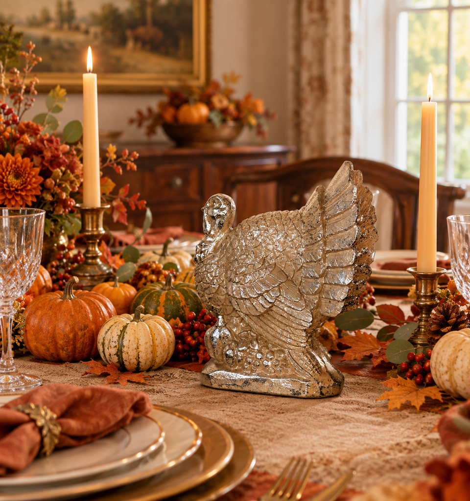 Thanksgiving Turkey Sculpture Table Accent 8" High