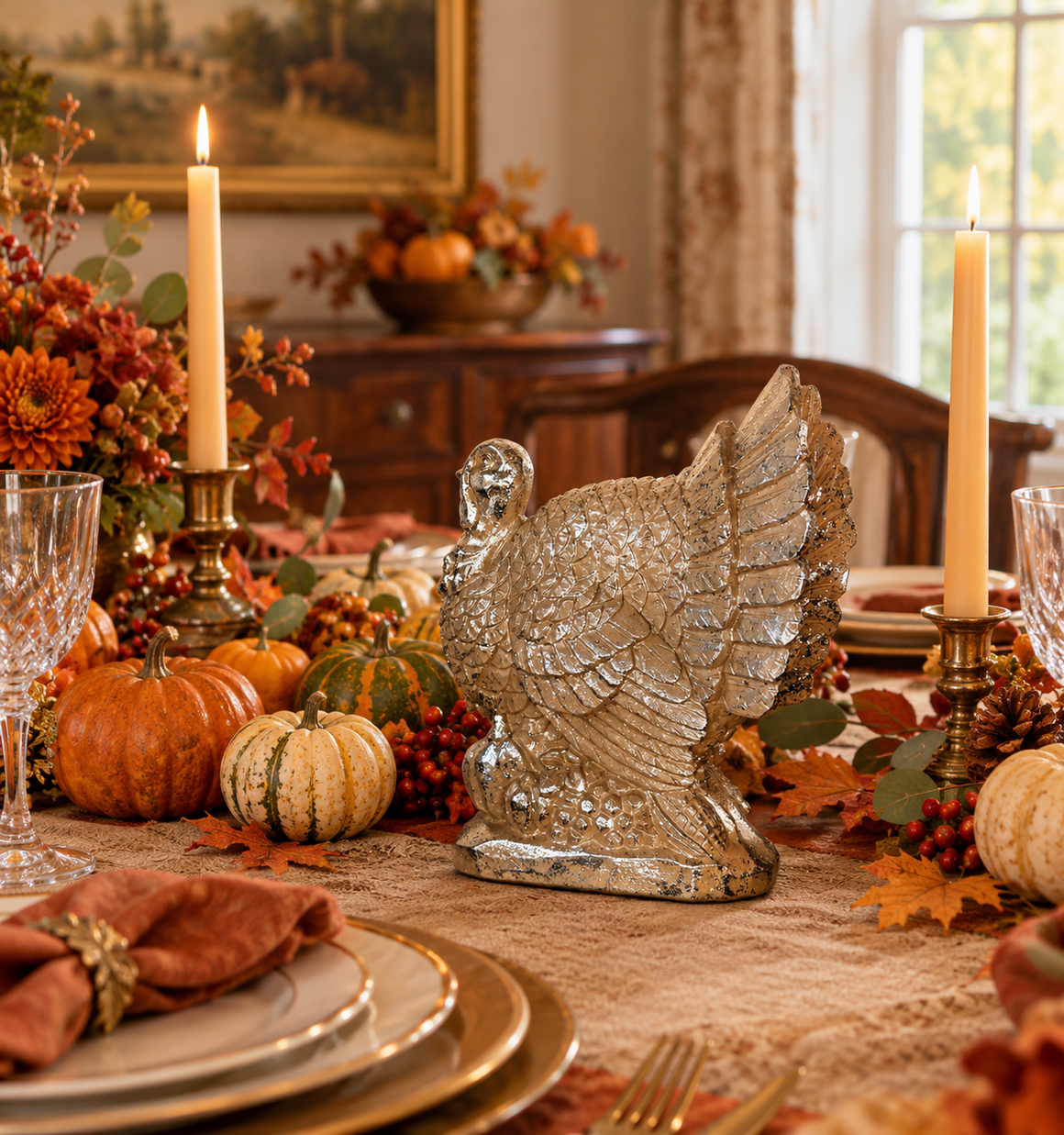 Thanksgiving Turkey Sculpture Table Accent 8" High
