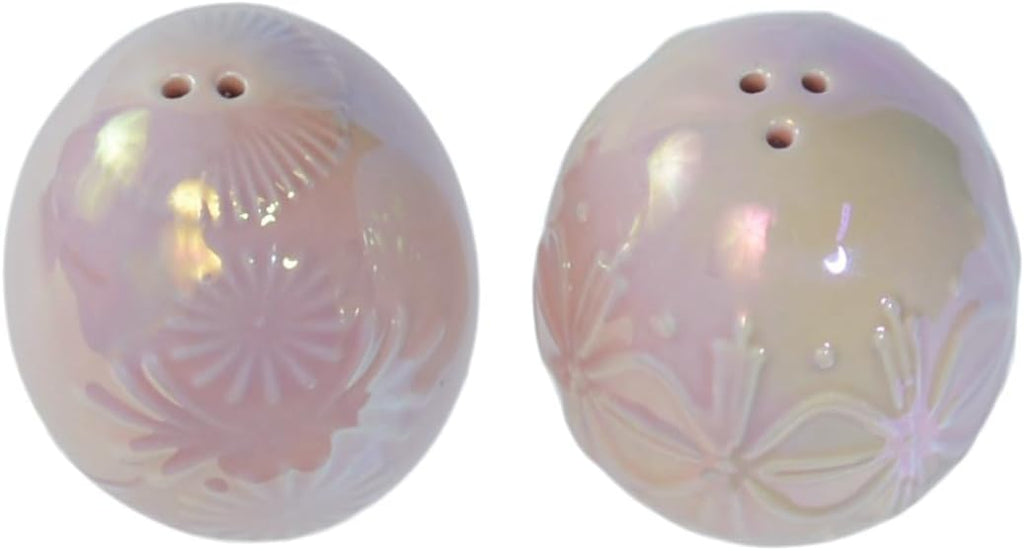 Ceramic Easter Egg Salt and Pepper Shaker Set in Iridescent Soft Pink Finish, 2.5 Inches High