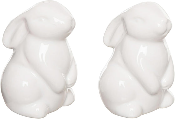 Easter Bunnies in a Basket Salt and Pepper Shaker Set, White Ceramic, 3 Piece, Basket Weave Design, 4.25 x 2.75 x 3 Inches