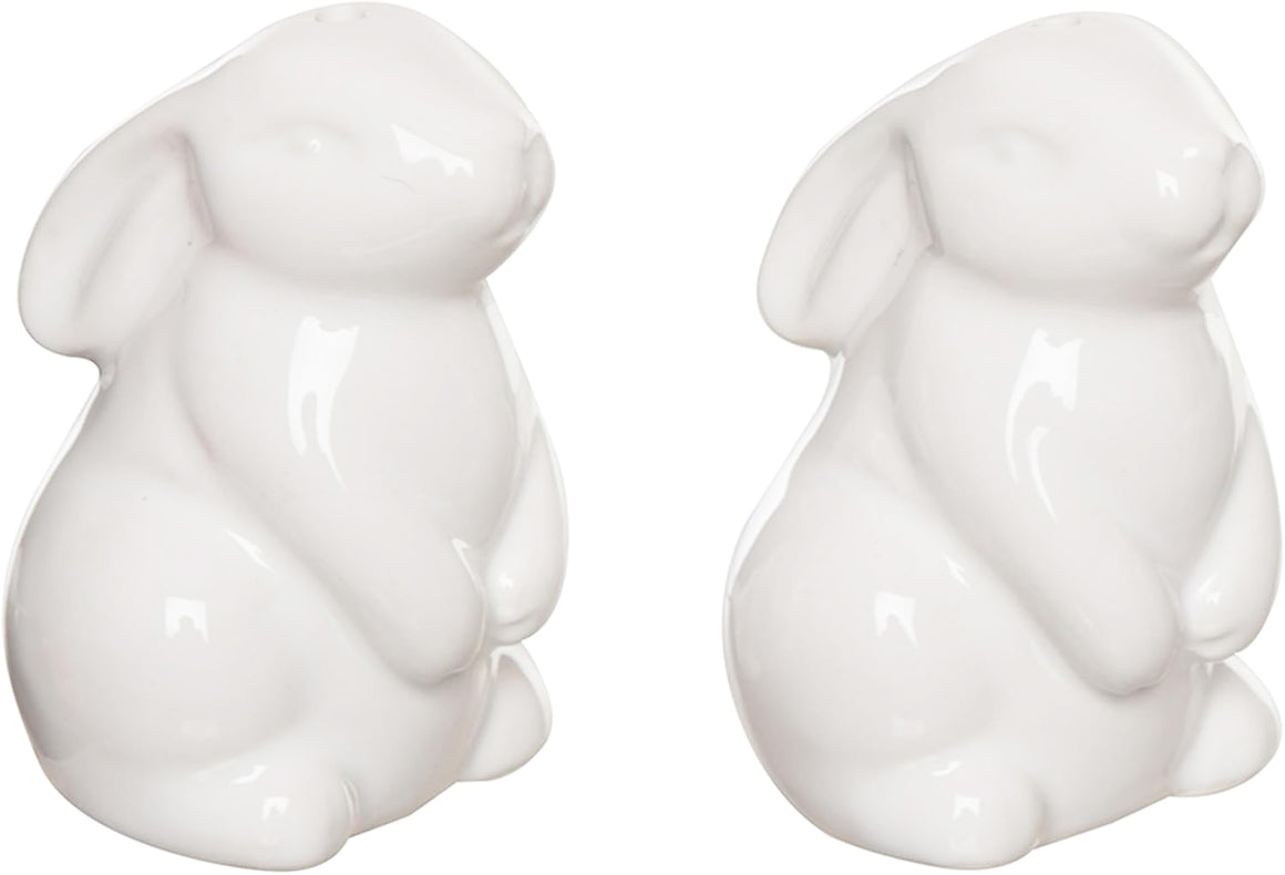 Easter Bunnies in a Basket Salt and Pepper Shaker Set, White Ceramic, 3 Piece, Basket Weave Design, 4.25 x 2.75 x 3 Inches