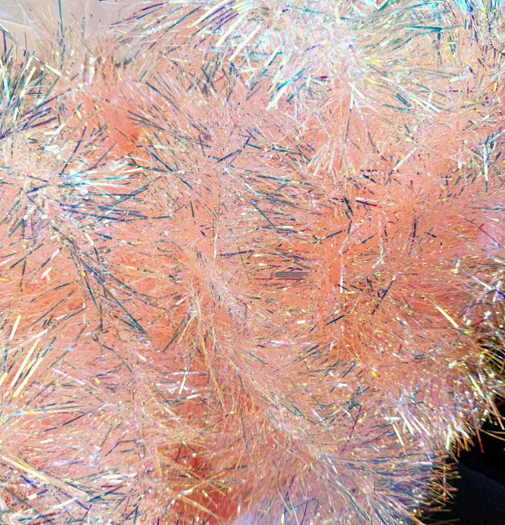 Pink Tinsel Christmas Garland, 12 ft x 3.5 inch, Reflective Soft Pink, Invisible Wire for Shaping, Glam Holiday Decor