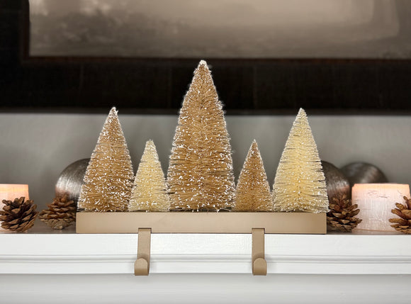 Christmas Tree Stocking Holder with Snow-Tipped Sisal Trees, Metal Base, 11.75 x 8.75 Inches, Cream and Taupe