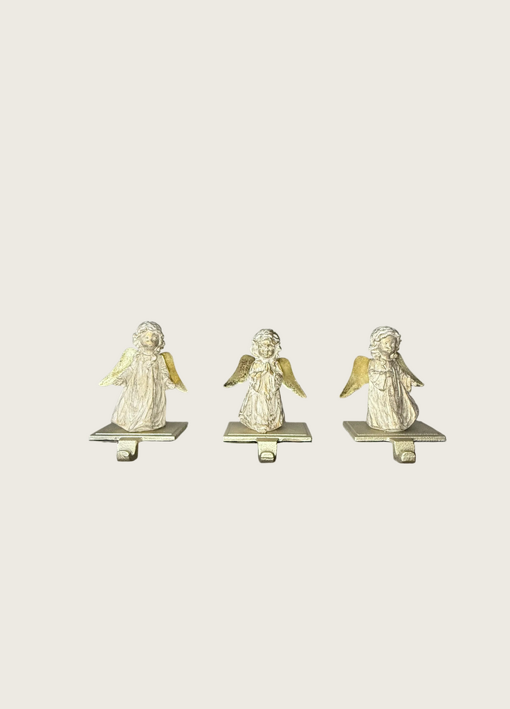 Angel Christmas Stocking Holders, Gold & White, Set of 3