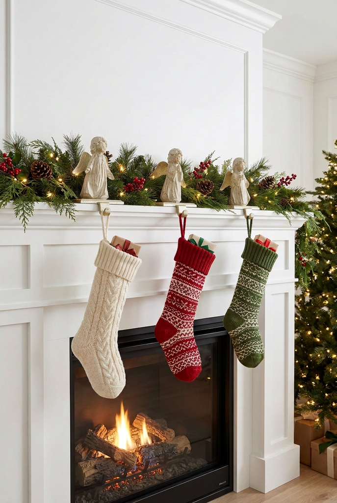 Angel Christmas Stocking Holders, Gold & White, Set of 3