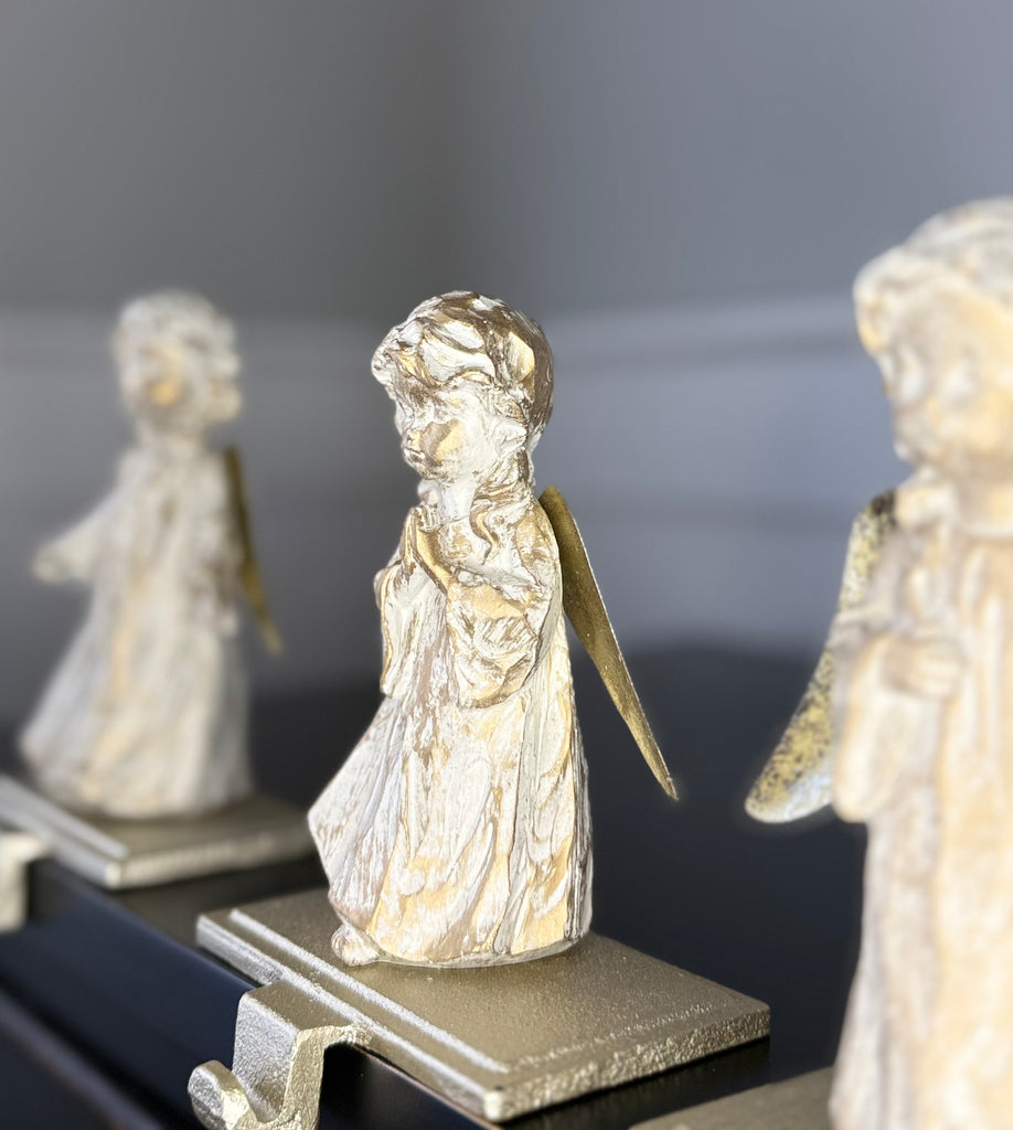 Angel Christmas Stocking Holders, Gold & White, Set of 3