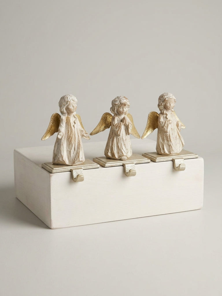 Angel Christmas Stocking Holders, Gold & White, Set of 3