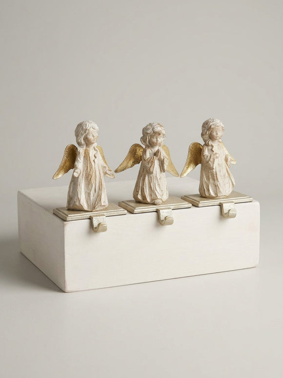 Angel Christmas Stocking Holders, Gold & White, Set of 3