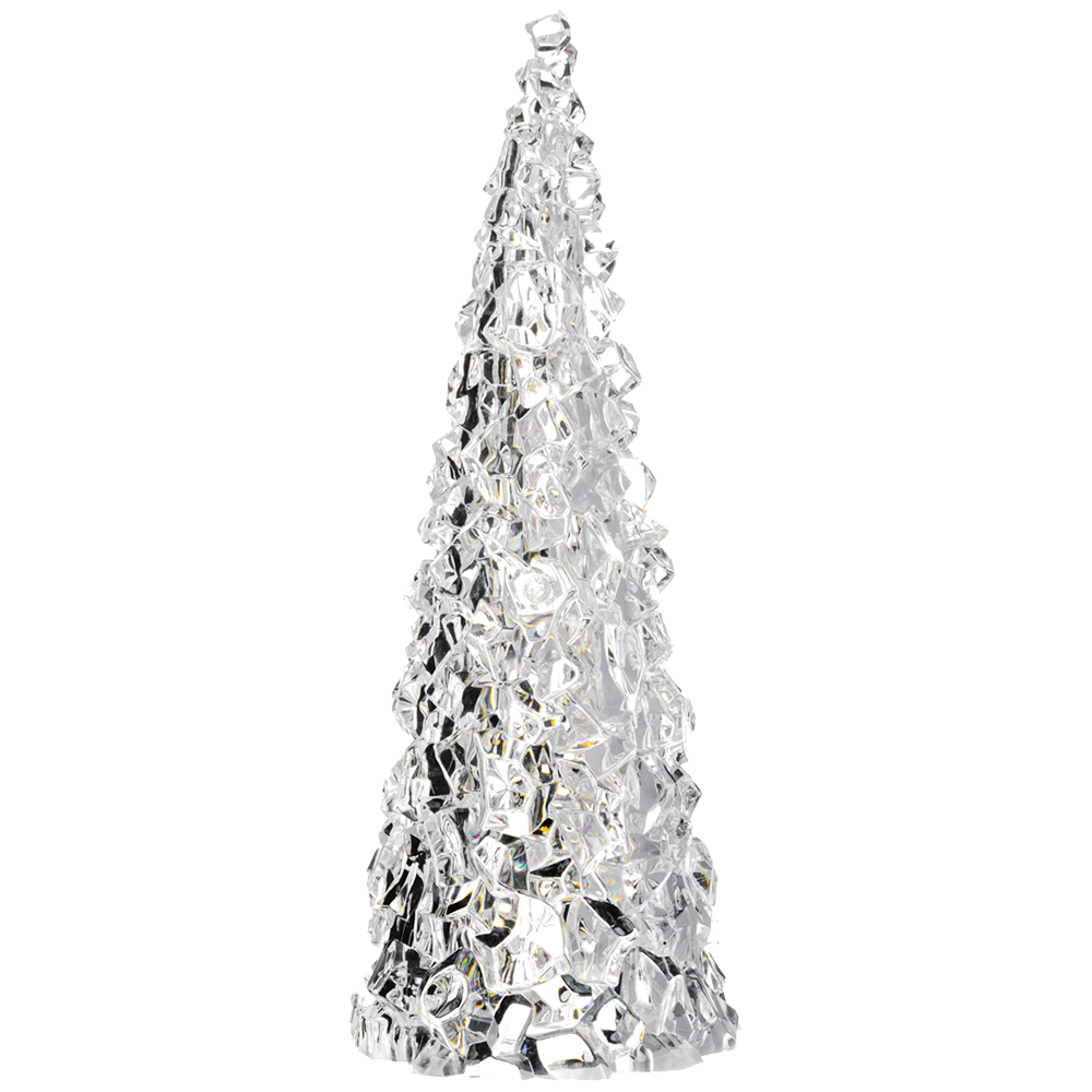 12 Inch Clear Acrylic Christmas Cone Tree, Faux Cut Glass Look, Faceted Style Spanning Christmas Cone Tree