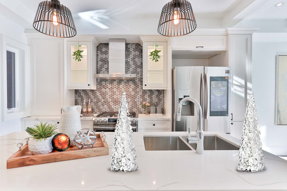 12 Inch Clear Acrylic Christmas Cone Tree, Faux Cut Glass Look, Faceted Style Spanning Christmas Cone Tree
