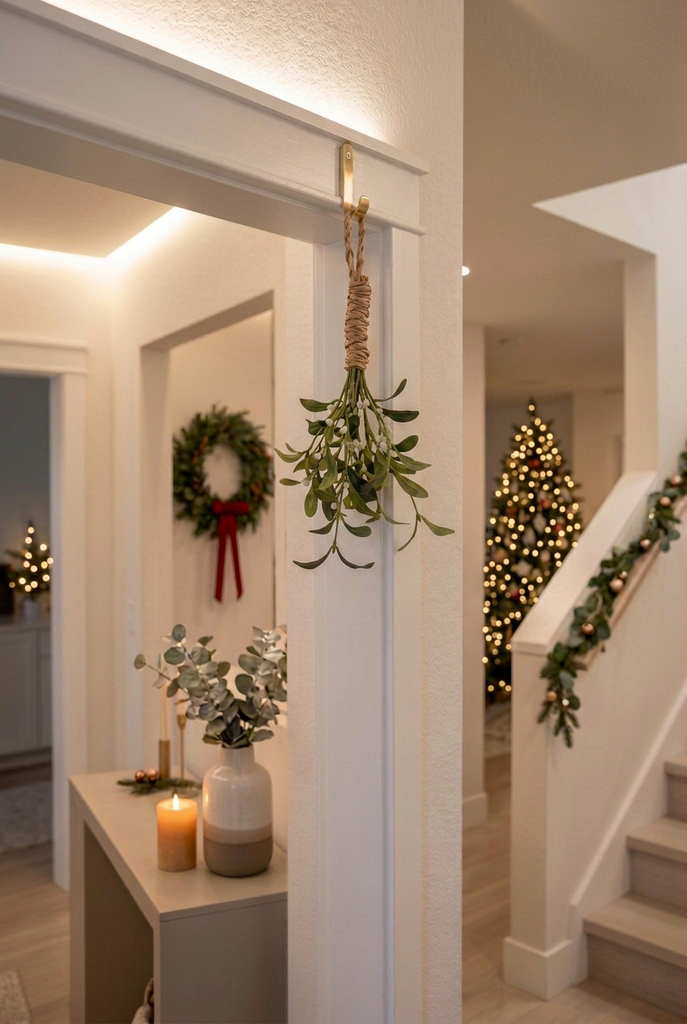 Artificial Silk Mistletoe with White Berries & Jute Hanger