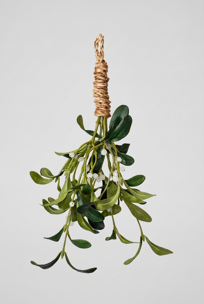 Artificial Silk Mistletoe with White Berries & Jute Hanger