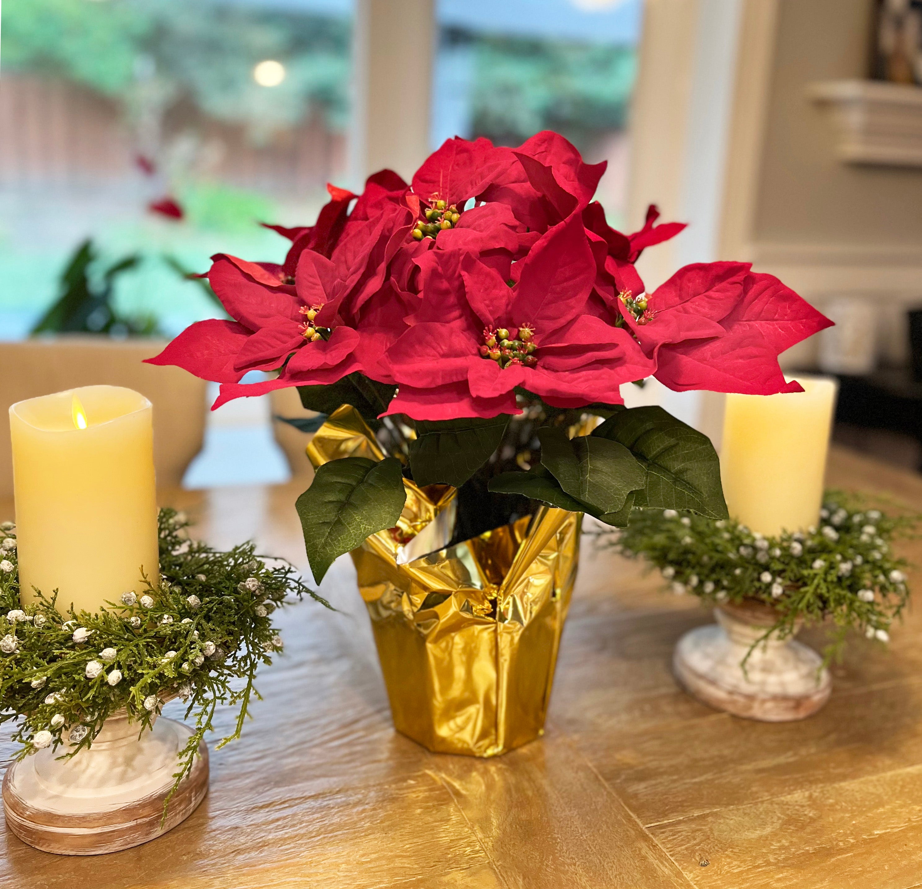potted poinsettia plant TenWaterloo 15" Potted Red Poinsettia Plant with 7 Flowers, Artificial