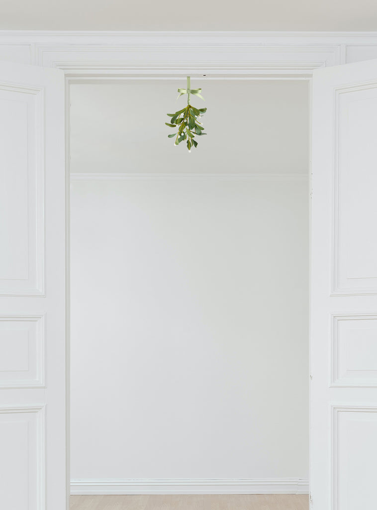 TenWaterloo Christmas Artificial Mistletoe Plant Decoration 12 Inches Long - Mistletoe Branch Holiday Hanging Decoration with Green Ribbon Accent and White Berries, Christmas Mistletoe Ornament, Qty 1