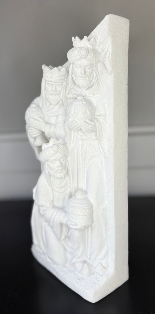 White Nativity Scene Statues Set of 3, Center Piece 19 Inches High, Christmas Religious Decor with Holy Family, Angels, and The Three Wise Men