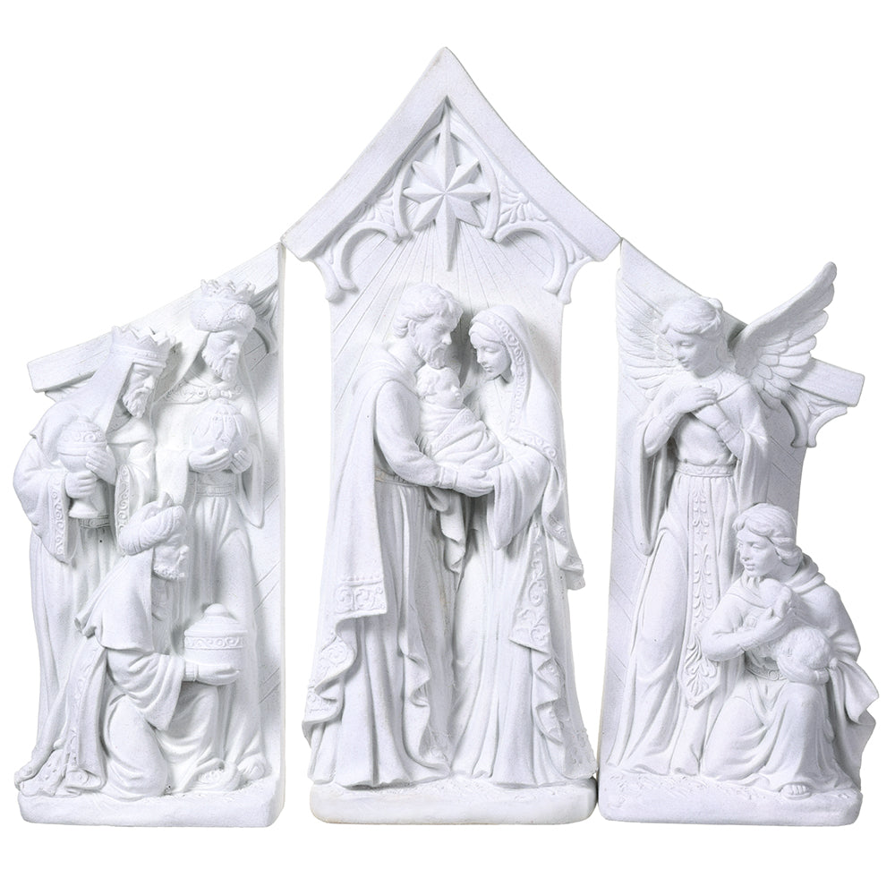 White Nativity Scene Statues Set of 3, Center Piece 19 Inches High, Christmas Religious Decor with Holy Family, Angels, and The Three Wise Men