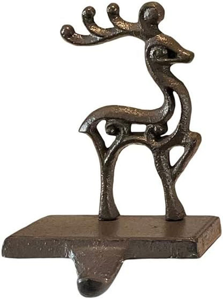TenWaterloo Cast Iron Christmas Stocking Hanger Set of 4 Reindeer in Bronzed Black Finish, Pierced Metal Design, 1 Pound Each