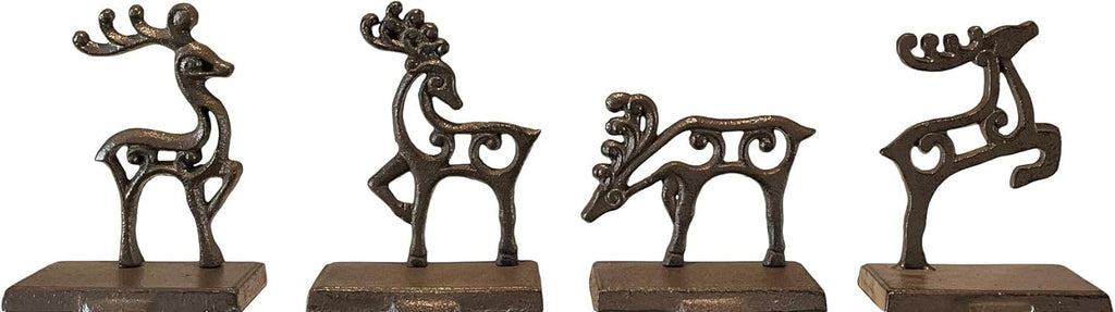 TenWaterloo Cast Iron Christmas Stocking Hanger Set of 4 Reindeer in Bronzed Black Finish, Pierced Metal Design, 1 Pound Each