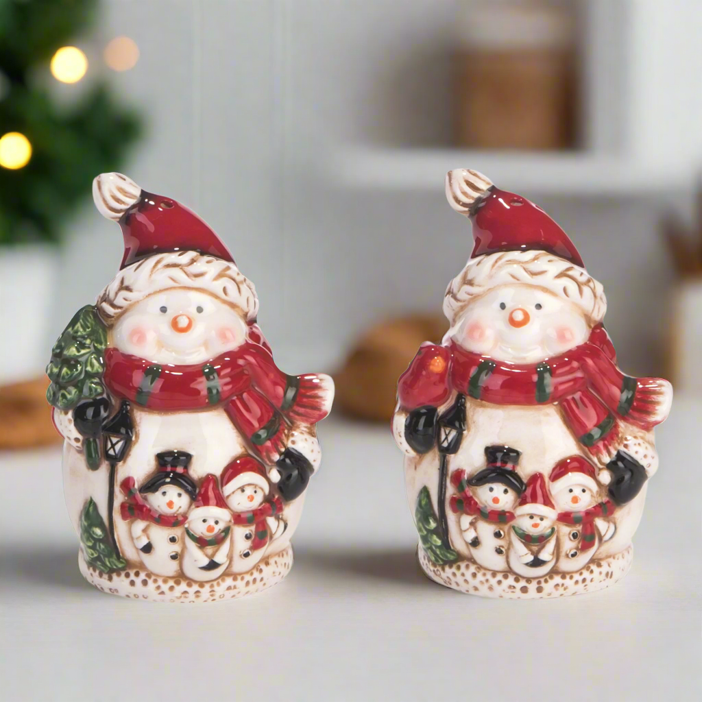 Ceramic Snowman Christmas Salt and Pepper Shaker Set, 3.5 Inches