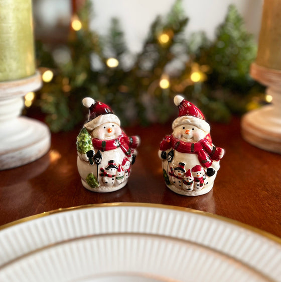 Ceramic Snowman Christmas Salt and Pepper Shaker Set, 3.5 Inches