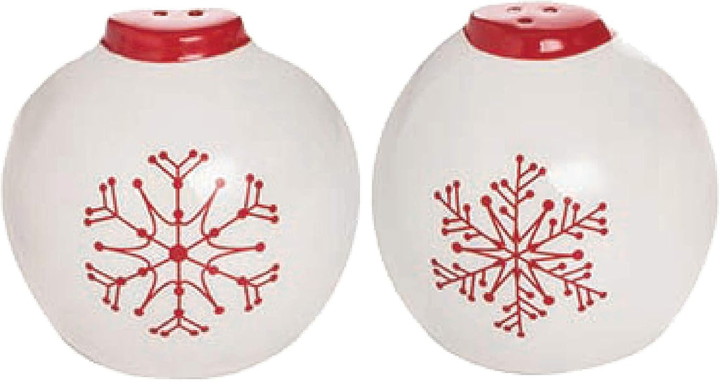 Christmas Ornament Salt and Pepper Shaker Set, Red and White Ceramic, 2 Pieces, 2.75 Inches