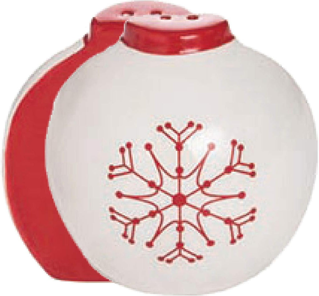 Christmas Ornament Salt and Pepper Shaker Set, Red and White Ceramic, 2 Pieces, 2.75 Inches