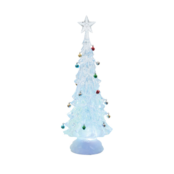 Christmas Snow Globe Water Lantern - Decorated Christmas Tree Water Lantern with Swirling Snow and Jingle Bell Ornaments, 13 Inches High x 4 Inches Wide, Battery Operated