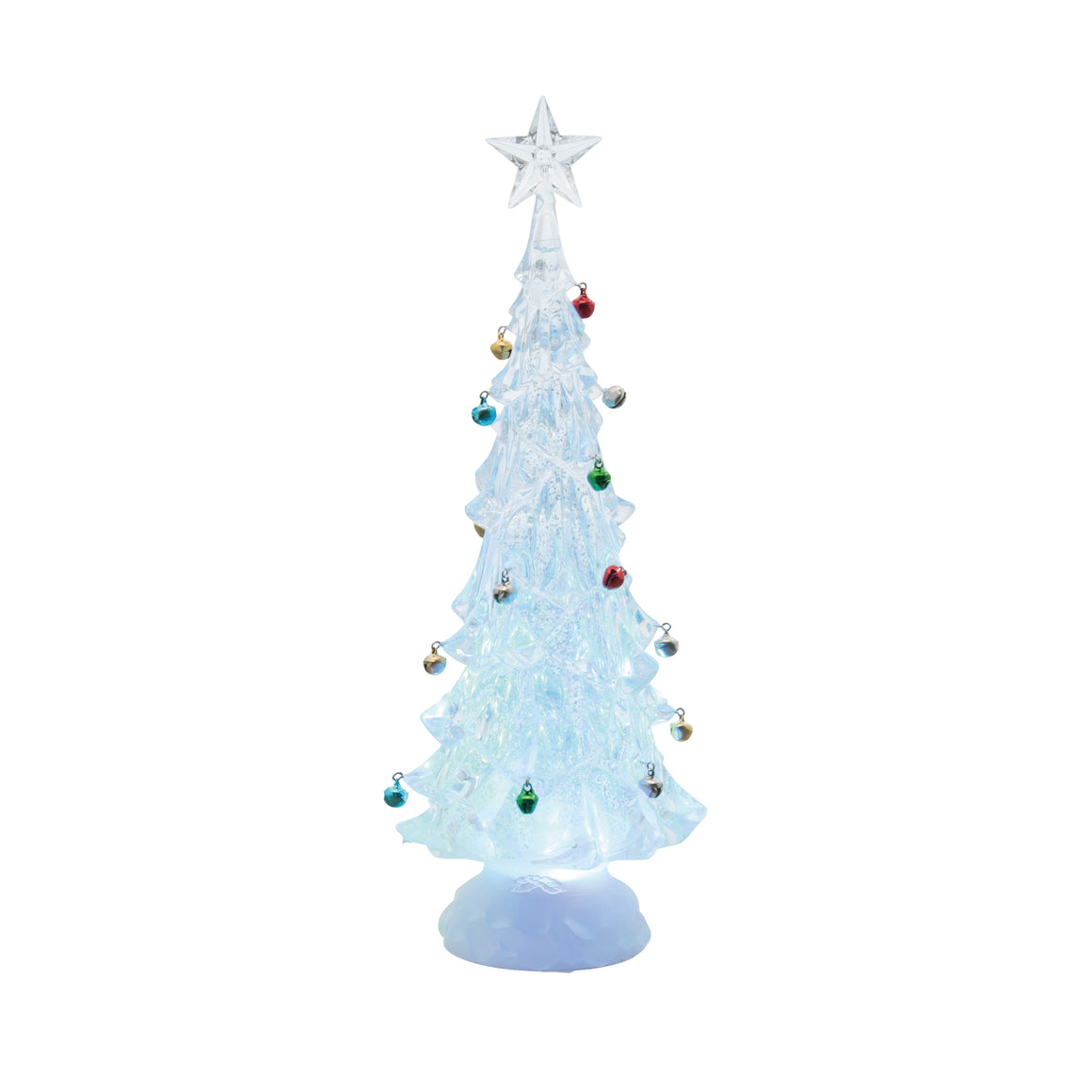 Christmas Snow Globe Water Lantern - Decorated Christmas Tree Water Lantern with Swirling Snow and Jingle Bell Ornaments, 13 Inches High x 4 Inches Wide, Battery Operated