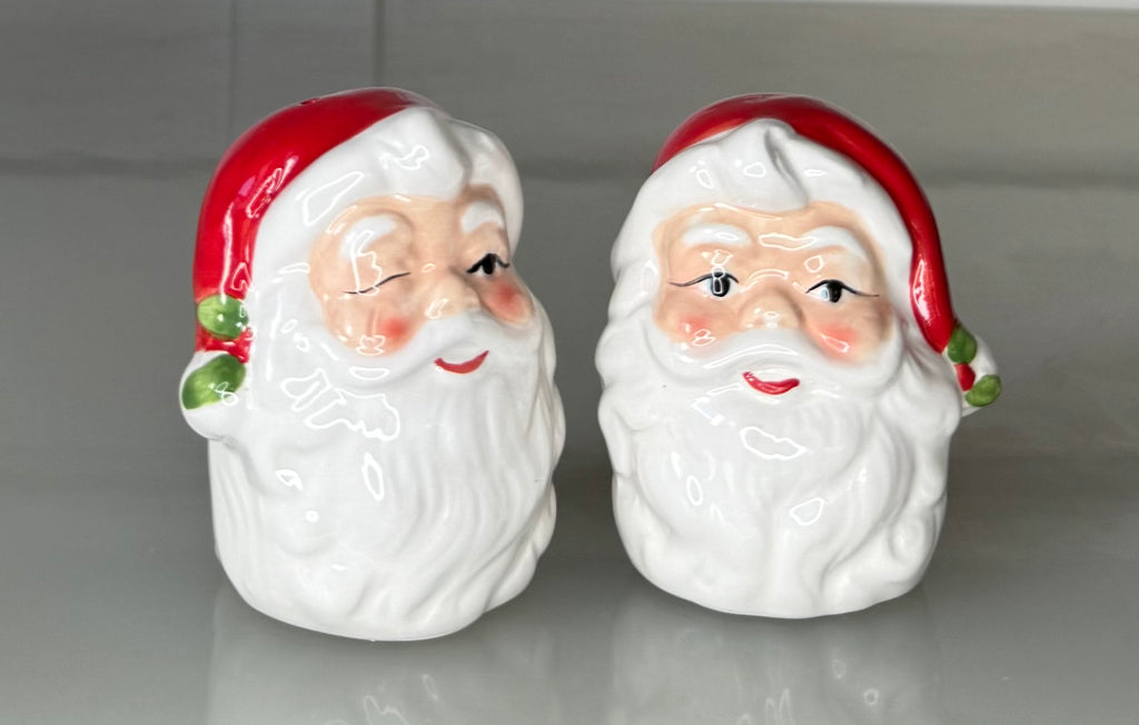 Vintage-Style Christmas Salt and Pepper Shaker Set, Ceramic Santa Design, Red and White, 2.75 Inches