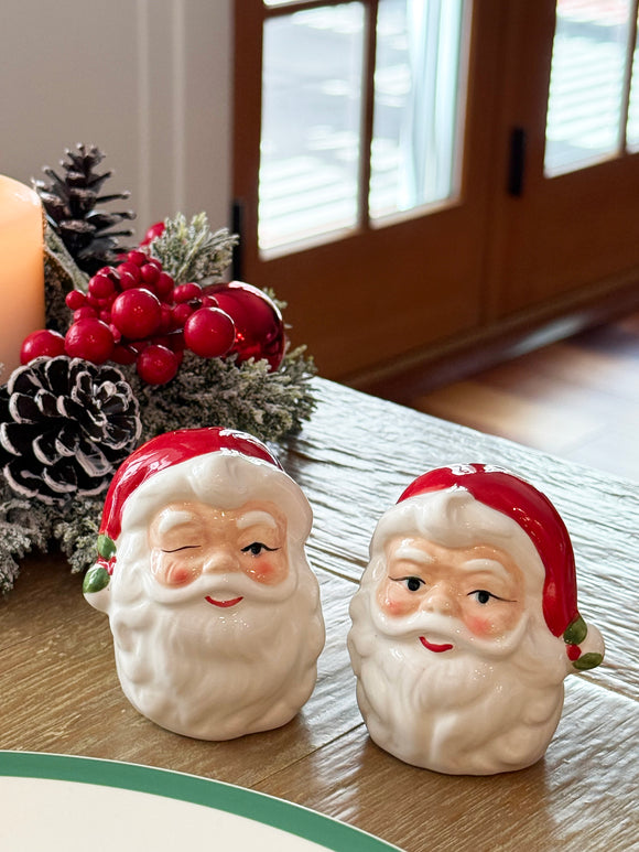 Vintage-Style Christmas Salt and Pepper Shaker Set, Ceramic Santa Design, Red and White, 2.75 Inches