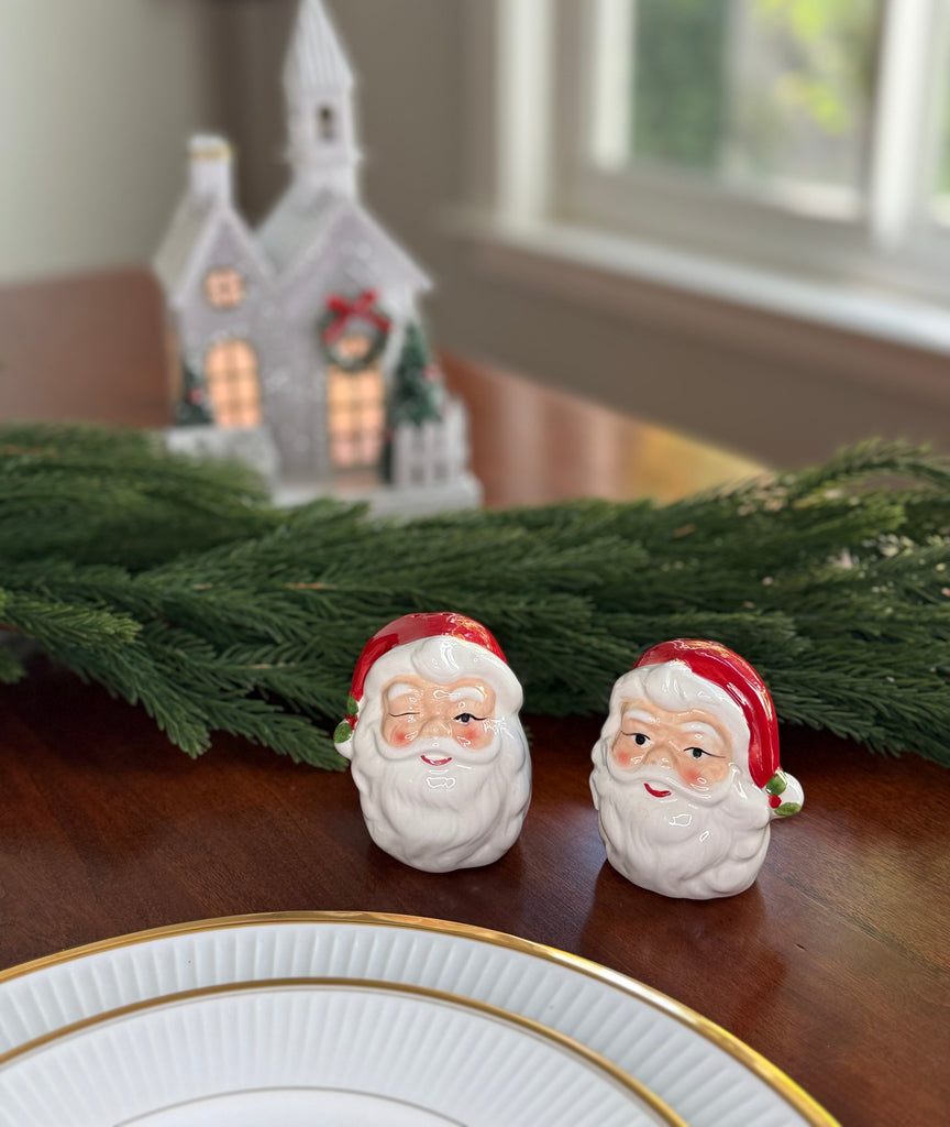 Vintage-Style Christmas Salt and Pepper Shaker Set, Ceramic Santa Design, Red and White, 2.75 Inches