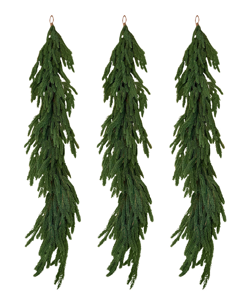 Artificial Norfolk Pine Garland Garland, 48 Inches, Set of 3, Realistic Christmas Greenery, Indoor/Outdoor