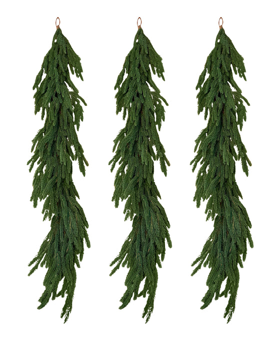 Artificial Norfolk Pine Garland Garland, 48 Inches, Set of 3, Realistic Christmas Greenery, Indoor/Outdoor