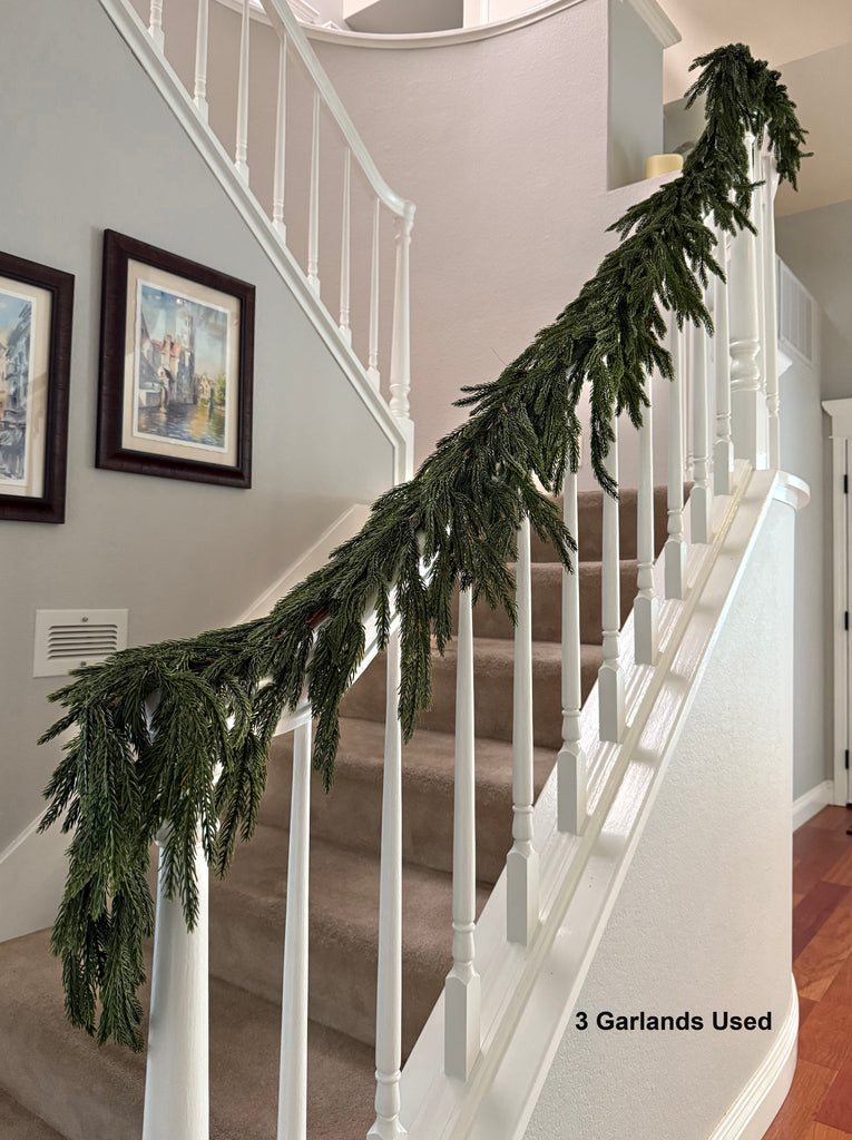 Artificial Norfolk Pine Garland Garland, 48 Inches, Set of 3, Realistic Christmas Greenery, Indoor/Outdoor