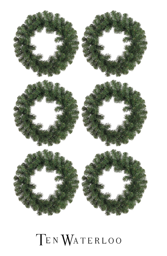TenWaterloo 16 Inch Artificial Windsor Pine Wreaths Set of 6 - Christmas Wreath Set for Windows, Doors and Decor