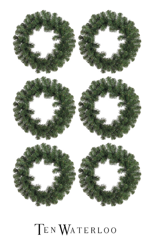 TenWaterloo 16 Inch Artificial Windsor Pine Wreaths Set of 6 - Christmas Wreath Set for Windows, Doors and Decor