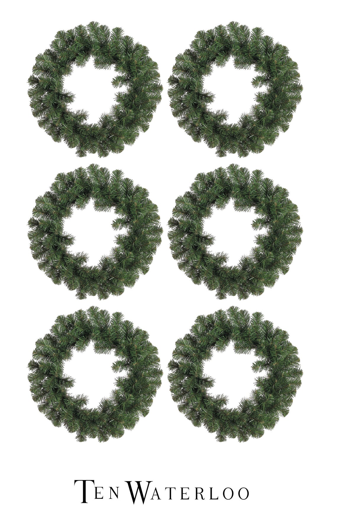 TenWaterloo 16 Inch Artificial Windsor Pine Wreaths Set of 6 - Christmas Wreath Set for Windows, Doors and Decor