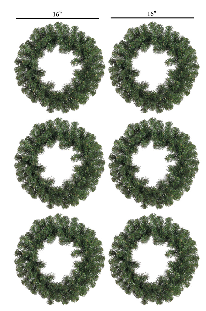 16 Inch Artificial Windsor Pine Wreaths Set of 6 - Christmas Wreath Set for Windows, Doors and Decor