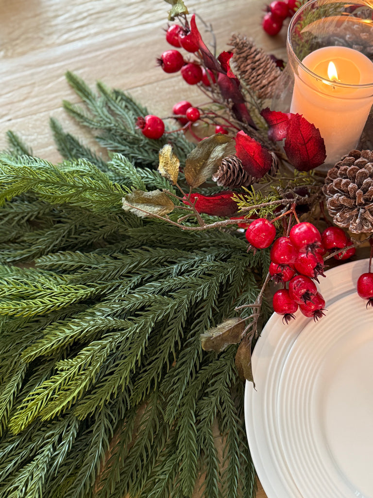 Norfolk Pine Artificial Christmas Teardrop Swags, 26 inch Long, 12 inch Wide, Set of 2, Indoor Outdoor, Natural Look