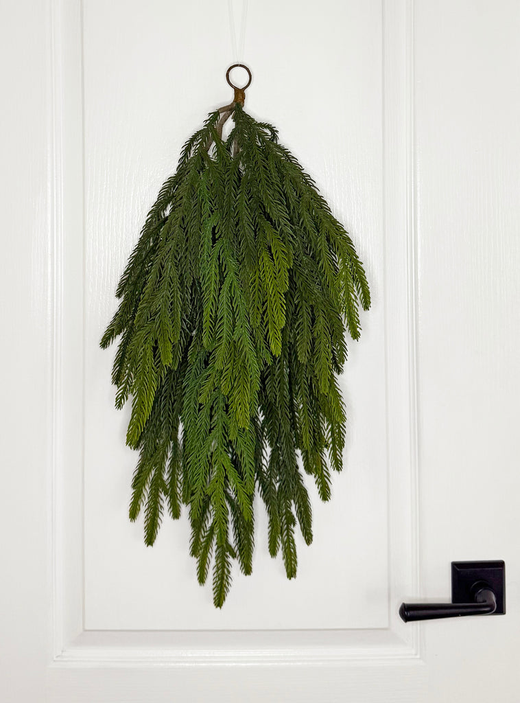 Norfolk Pine Artificial Christmas Teardrop Swags, 26 inch Long, 12 inch Wide, Set of 2, Indoor Outdoor, Natural Look