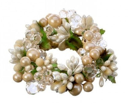 5 Inch Crystal and Pearl Berry Candle Ring, Champagne White, Fits 1.75 Inch Candles