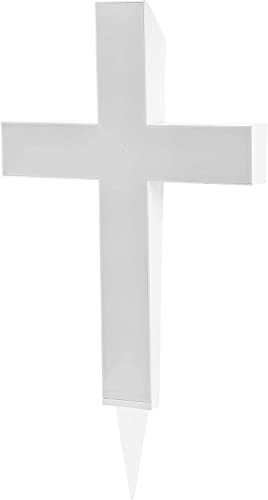 TenWaterloo White Garden Cross, Solar Lighted Cross 13.75 Inches High, Memorial Marker