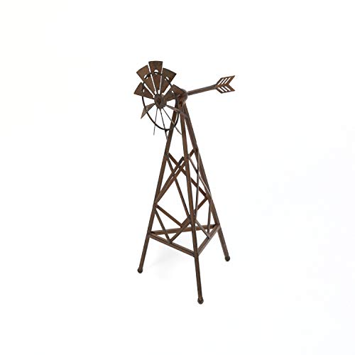 Gerson 14.5 Inch High Metal Windmill Decorative Accessory in Antique Rust Finish, Farmhouse Inspired Metal Decor