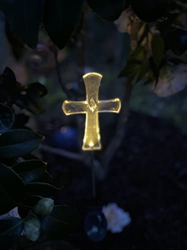 TenWaterloo Lighted Garden Cross, Solar Lighted Cross 27 Inches High x 4 Inches Wide, Replaceable Battery, Clear Acrylic Outdoor Garden Decoration, Memorial Cross