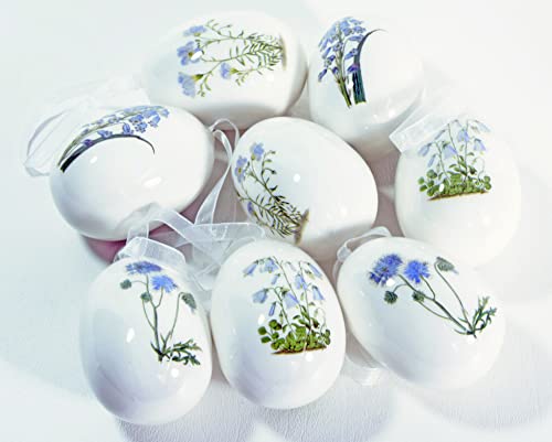 TenWaterloo White Botanical Designs Easter Eggs, Set of 8, Vase and Bowl Filler, Wildflower Easter Eggs for Egg Trees, Artificial Eggs 2.5 Inches