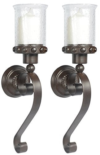 Set of 2 - Metal and Glass Candle Sconces, 20 Inches High x 6 Inches Deep x 4.75 Inches Wide Each