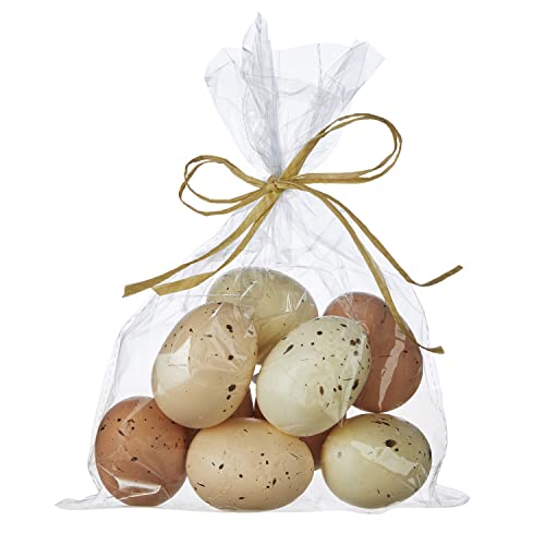 Raz Artificial Bird Eggs, 9 Pieces, 2 Inches Long, Soft Cream and Brown Shades Speckled Eggs Bowl and Vase Filler, Faux Chicken Eggs