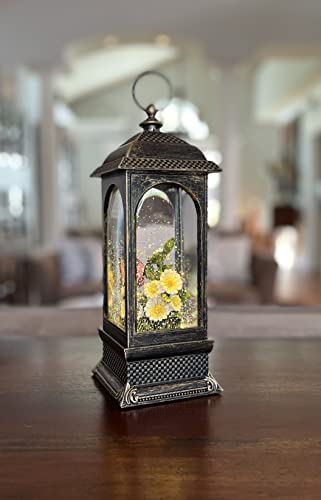 Butterfly and Daisy Water Lantern, Battery Operated with Timer - 11" High Garden Butterflies and White Daisy Flowers Water Scene Lighted Water Lantern with Swirling Glittered Effect